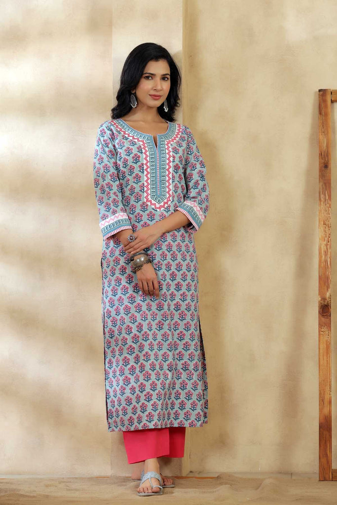 Straight Fit Kurta In Light Teal Color
