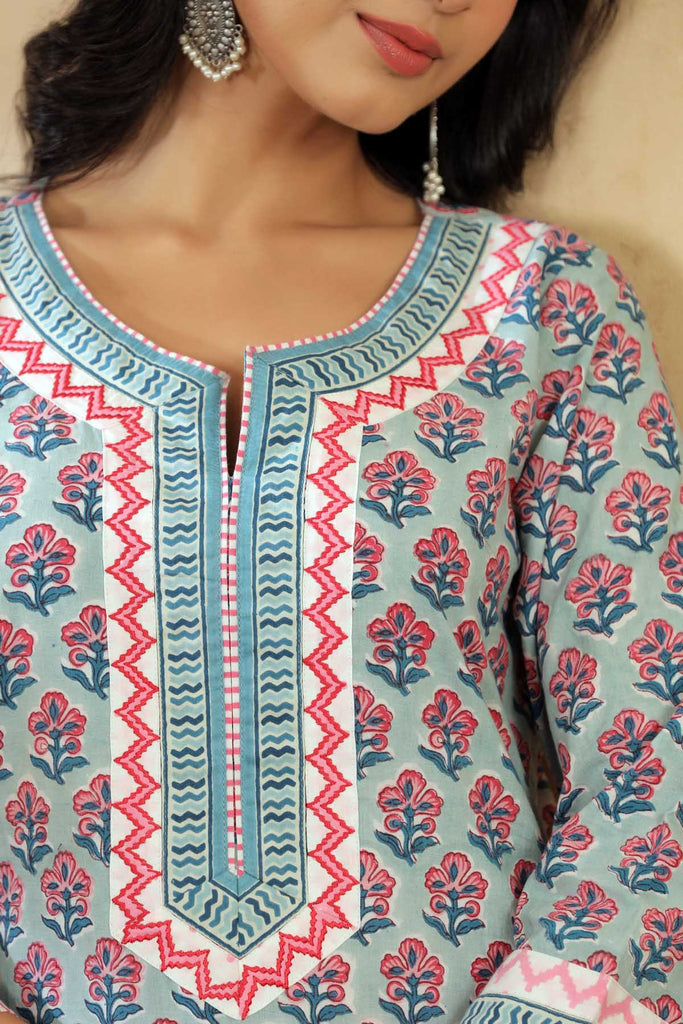 Straight Fit Kurta In Light Teal Color