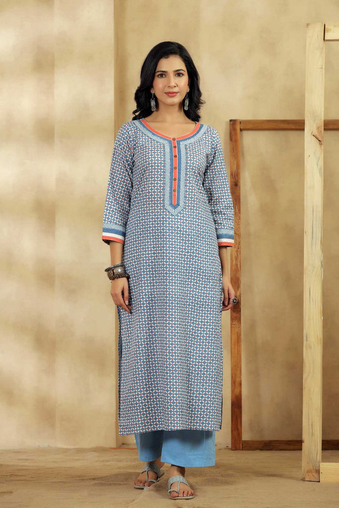 Straight Fit Kurta In Sky Blue Color