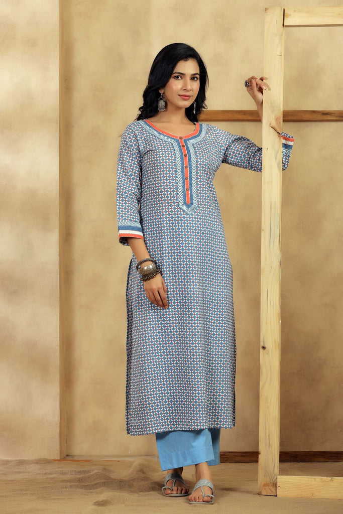 Straight Fit Kurta In Sky Blue Color