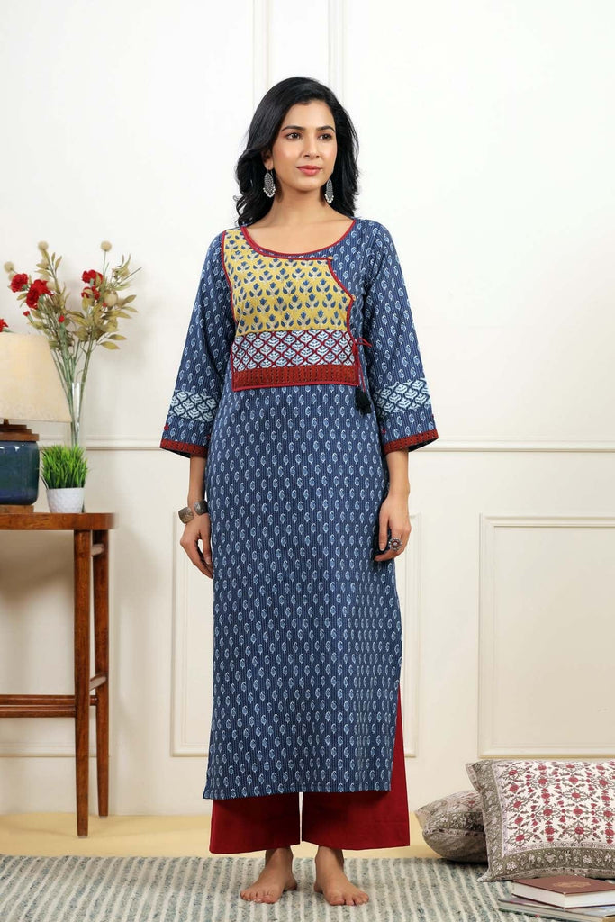 Indigo Blue Kantha Cotton Fabric Kurta