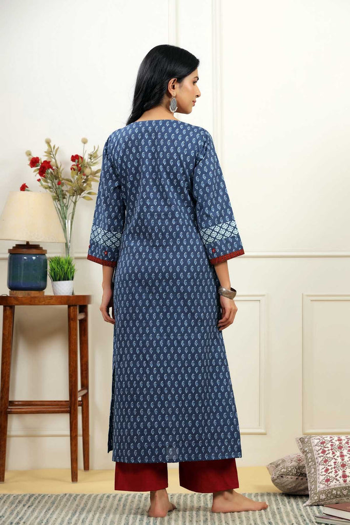 Indigo Blue Kantha Cotton Fabric Kurta