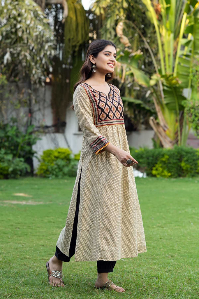 Long Length Camel Brown Color A-Line Kurta