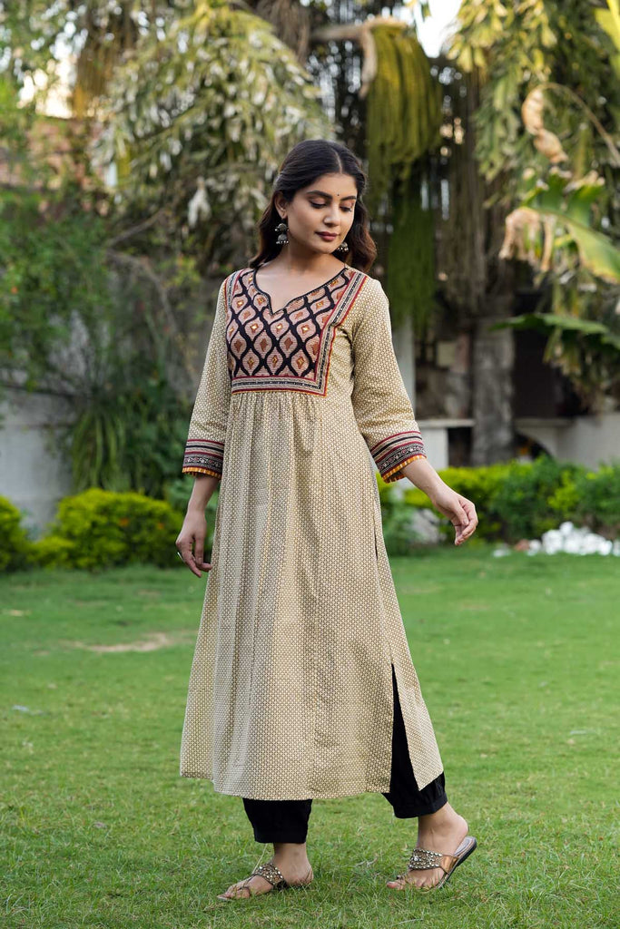 Long Length Camel Brown Color A-Line Kurta