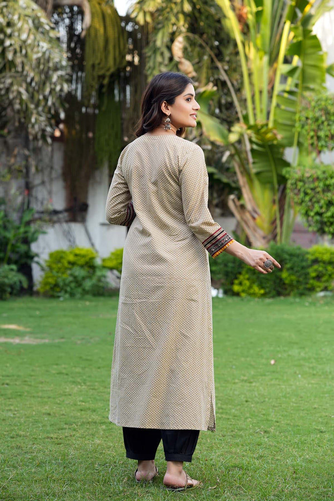 Long Length Camel Brown Color A-Line Kurta