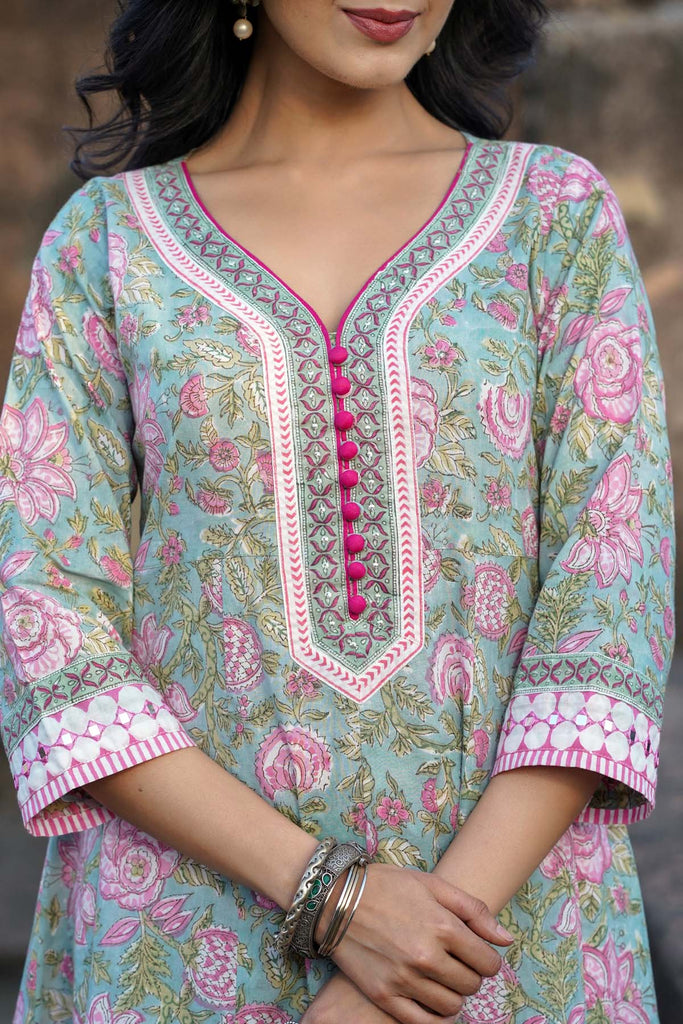 Kalidaar Kurta/Dupatta Set in Hand Block Cotton