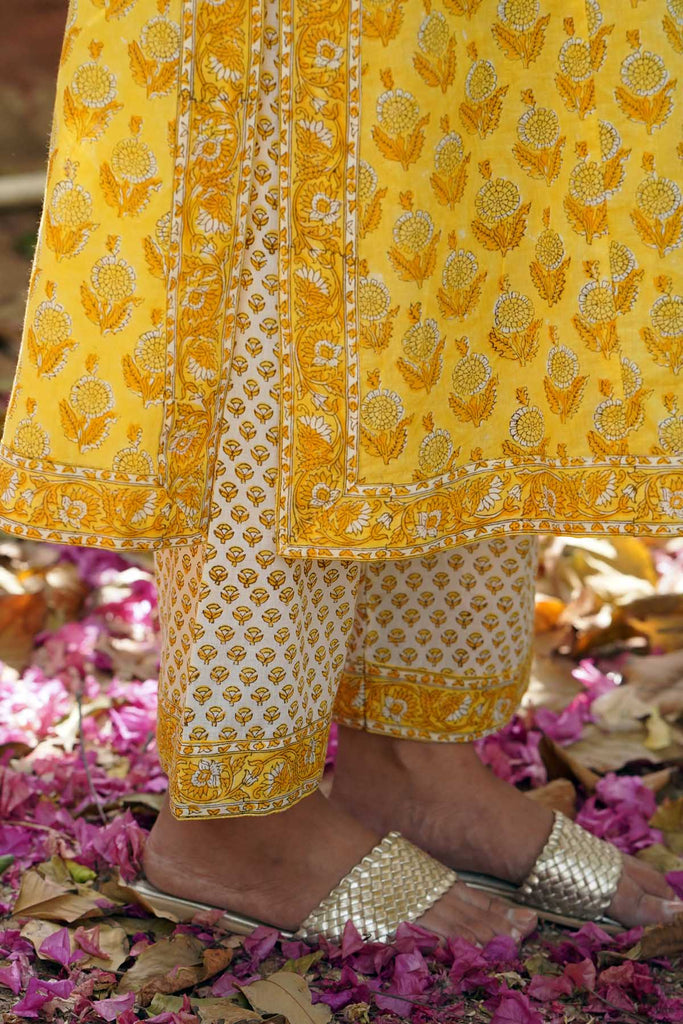 Straight Fit Kurta/Pant Set in Mango Yellow Color