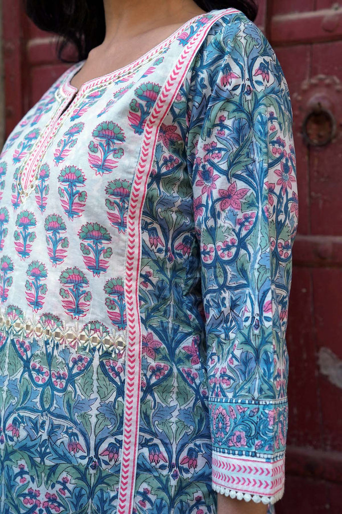 A-Line Kurta/Pant Set in Hand Block Cotton
