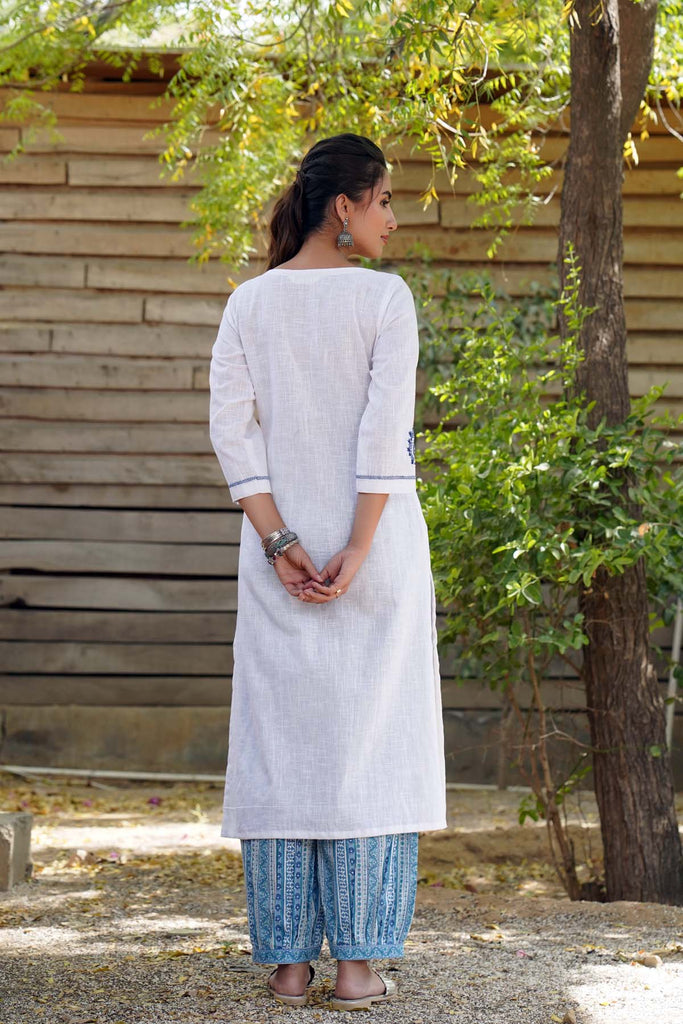 Straight Fit Kurta/Pant Set In White Color