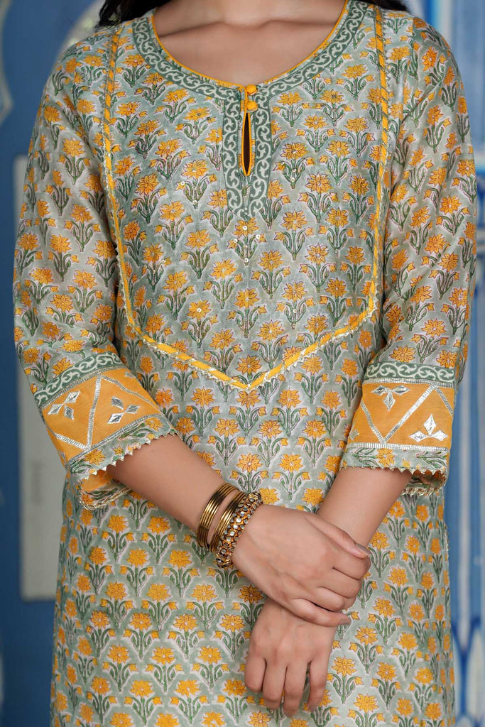 Straight Fit Kurta/Dupatta Set In Olive Green Color