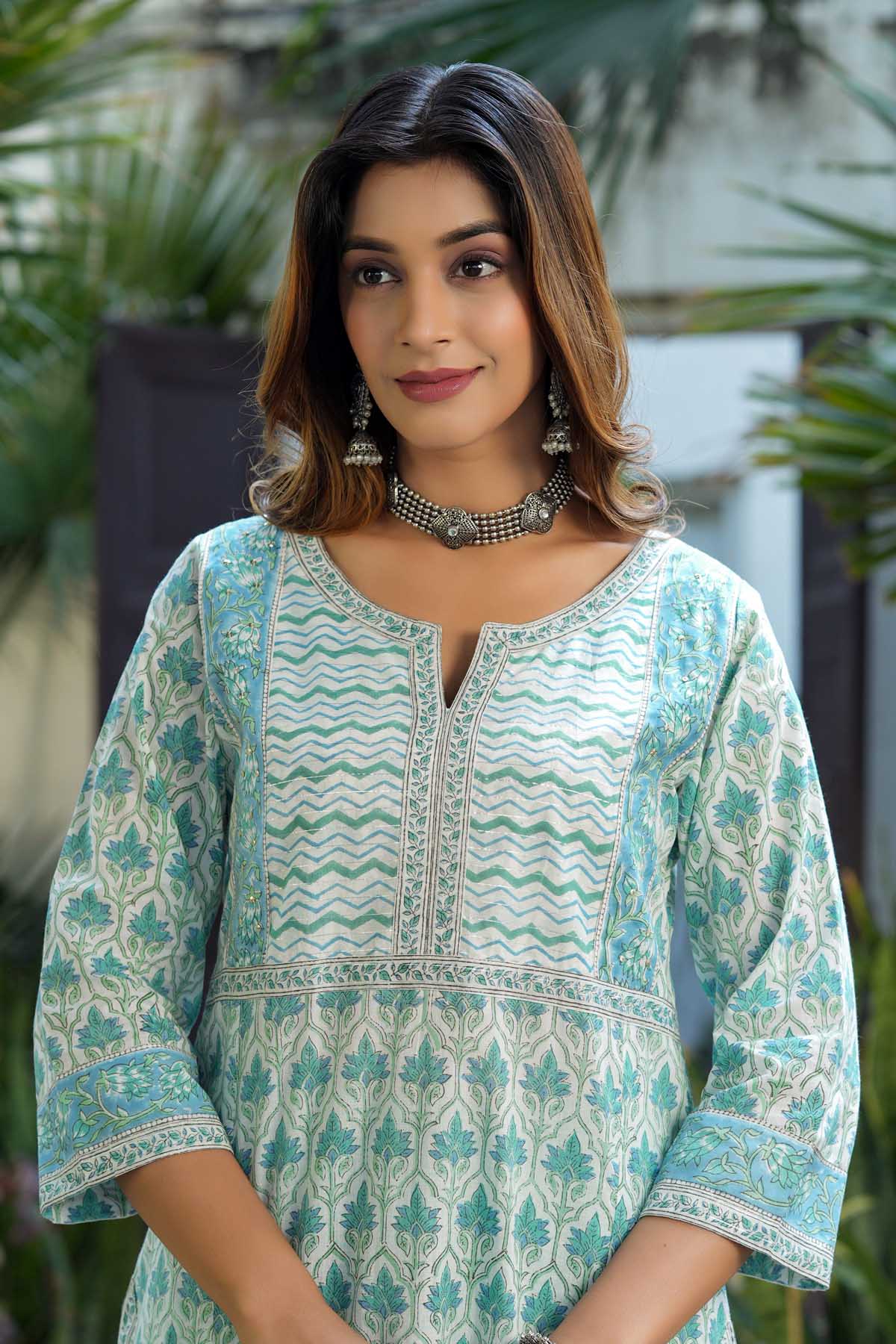 Kurta/Dupatta Set In Astringent Green Color | Cotras