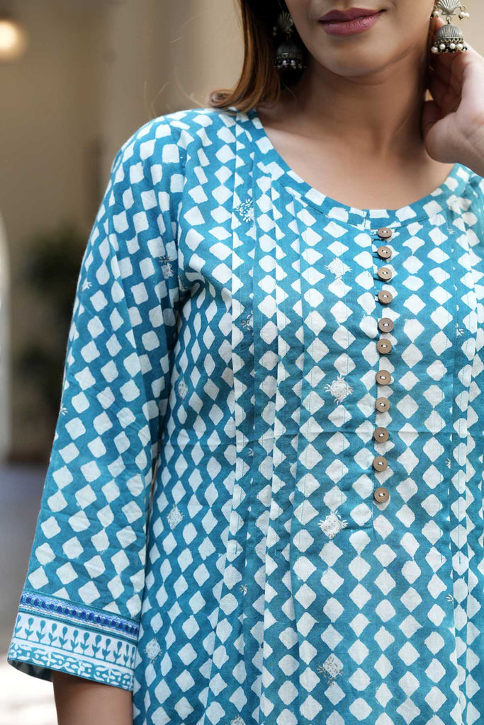Pathani Style Kurta/Pant Set In Turquoise Color
