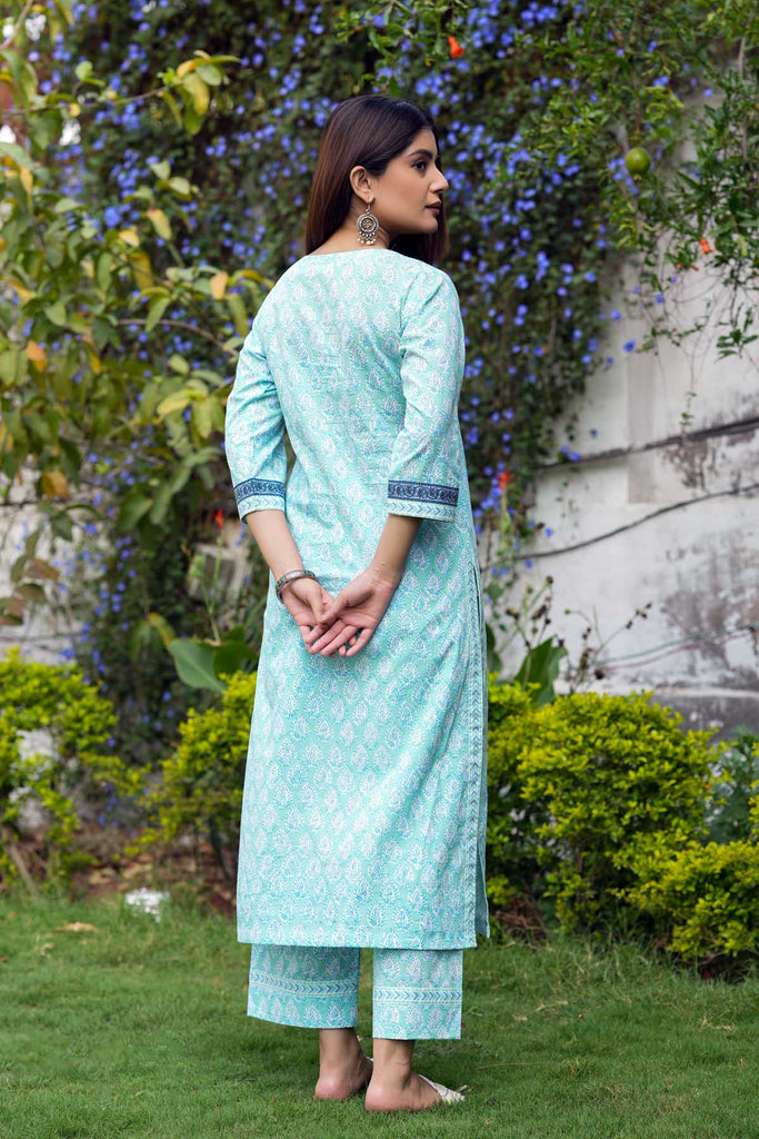 Straight Fit Turquoise Blue Kurta/Pant Set