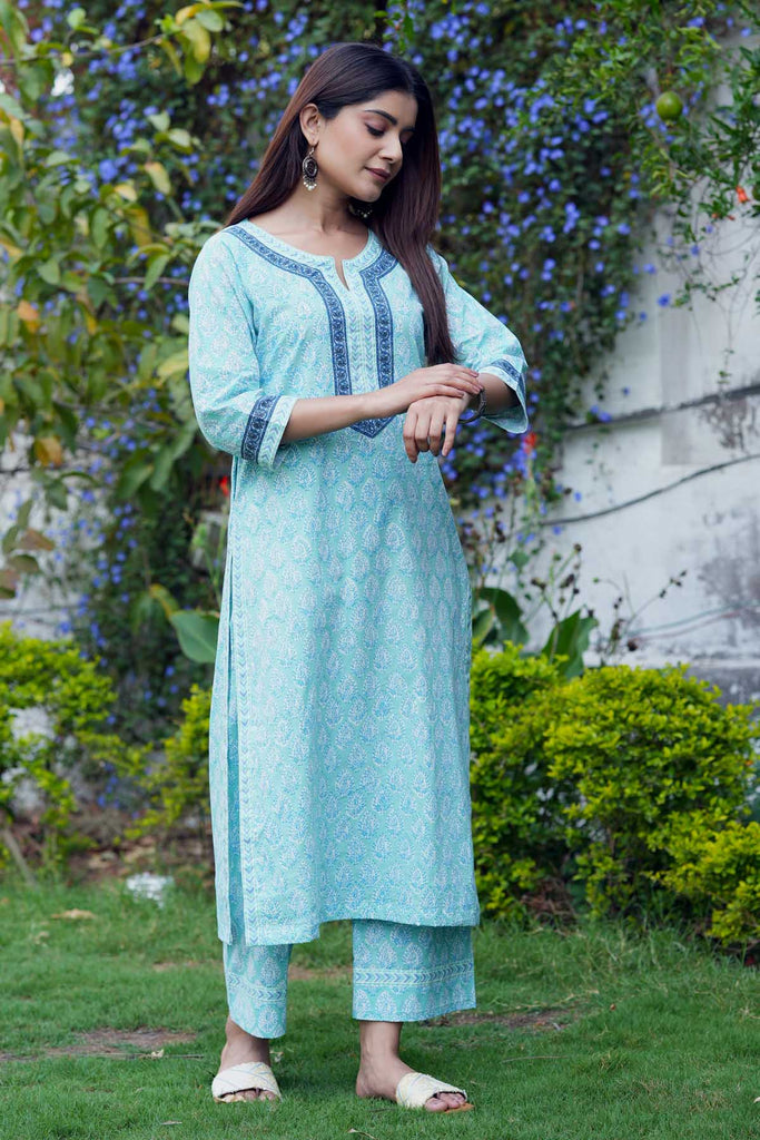 Straight Fit Turquoise Blue Kurta/Pant Set