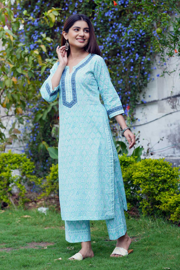 Straight Fit Turquoise Blue Kurta/Pant Set