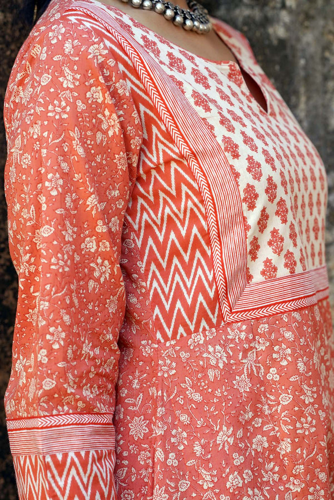 Kalidaar Kurta/Pant Set In Coral Peach Color