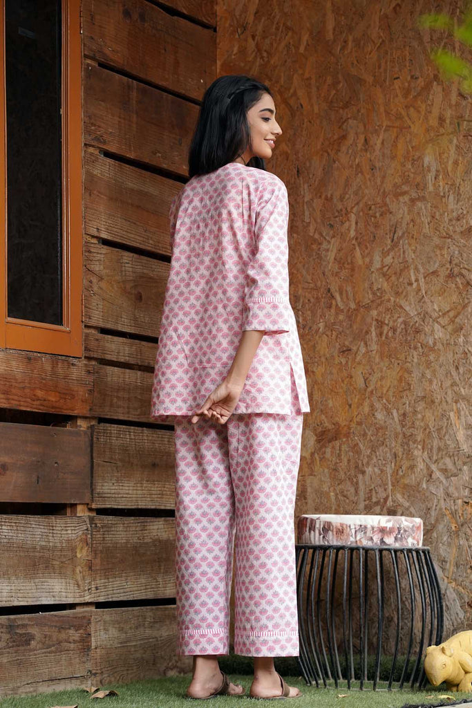 Cotton Loungewear Set In Pink Color