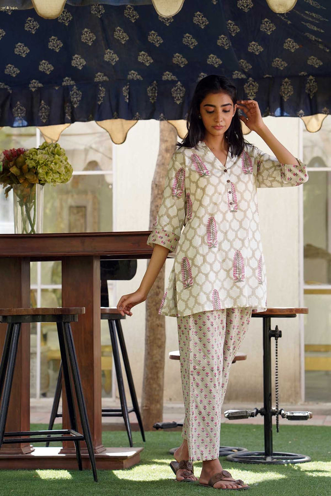 Cotton Loungewear Set in Beige Color