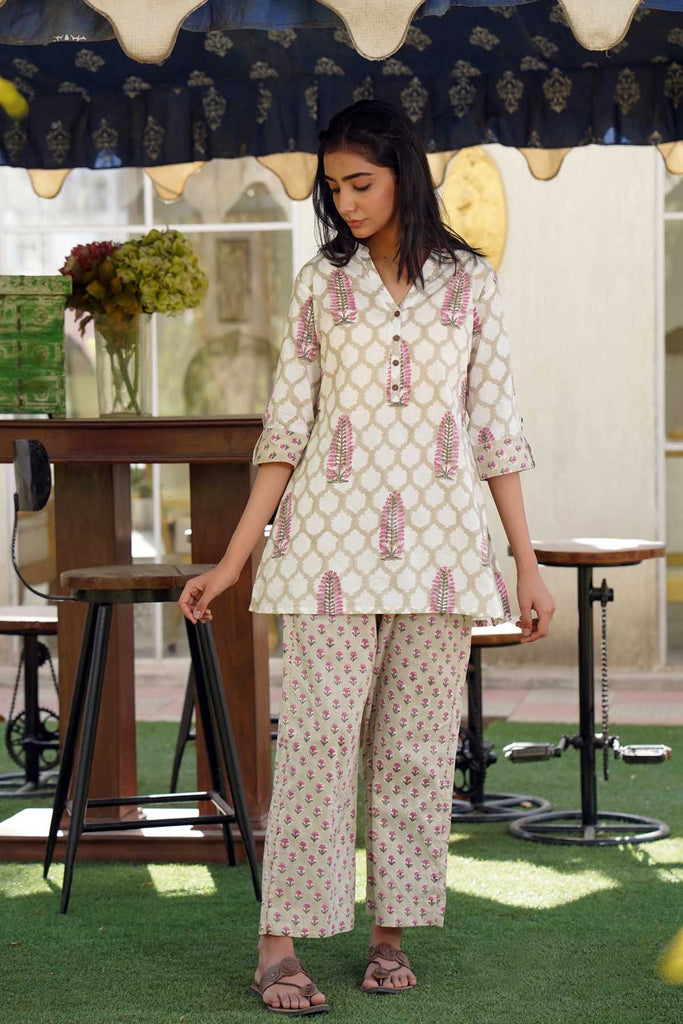 Cotton Loungewear Set in Beige Color