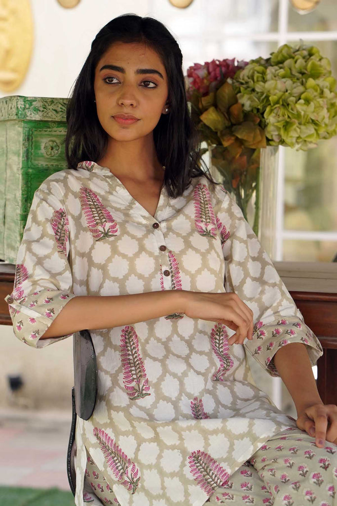 Cotton Loungewear Set in Beige Color