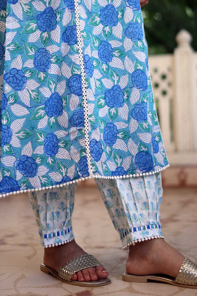 Printed Cotton Straight Pants With Elasticated Waist In Salwar Style