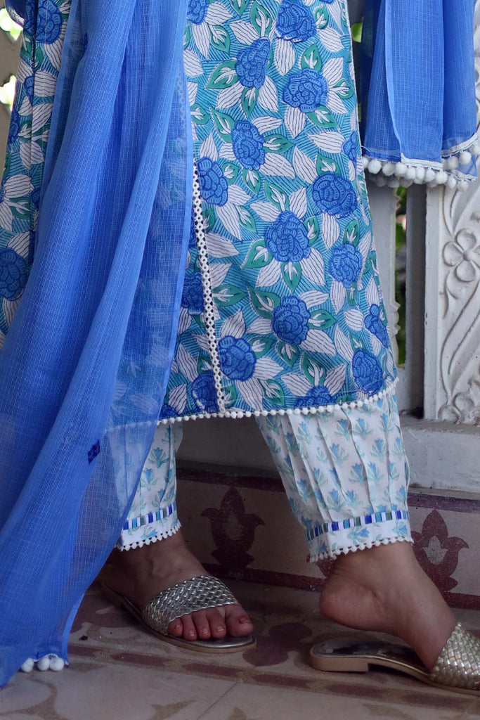 Printed Cotton Straight Pants With Elasticated Waist In Salwar Style