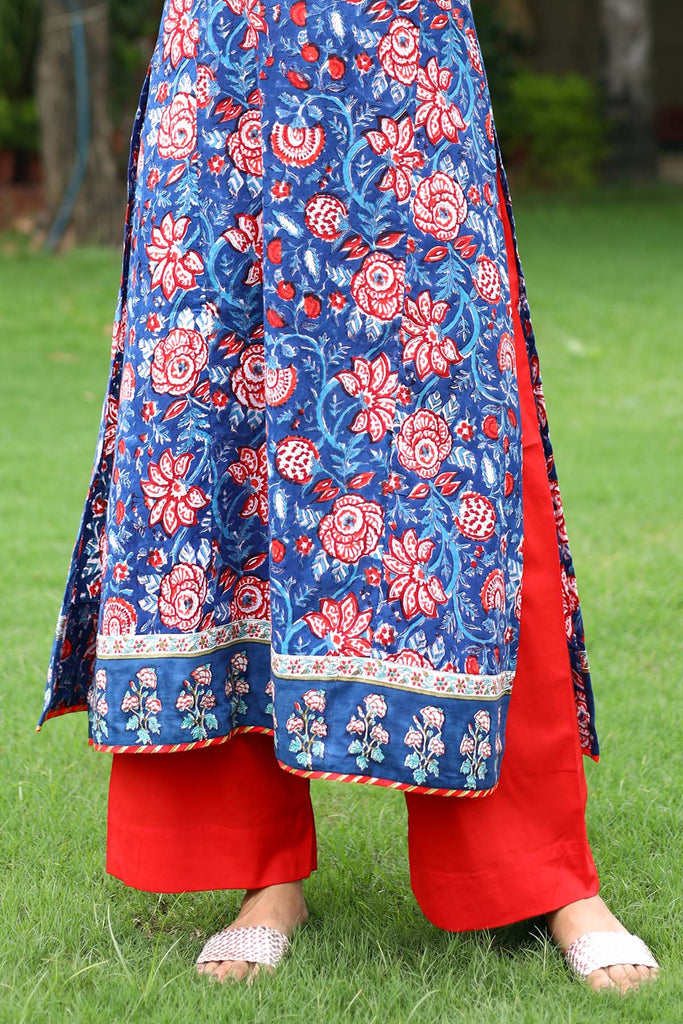 Cotton Straight Pants With Elasticated Waist In Red Color