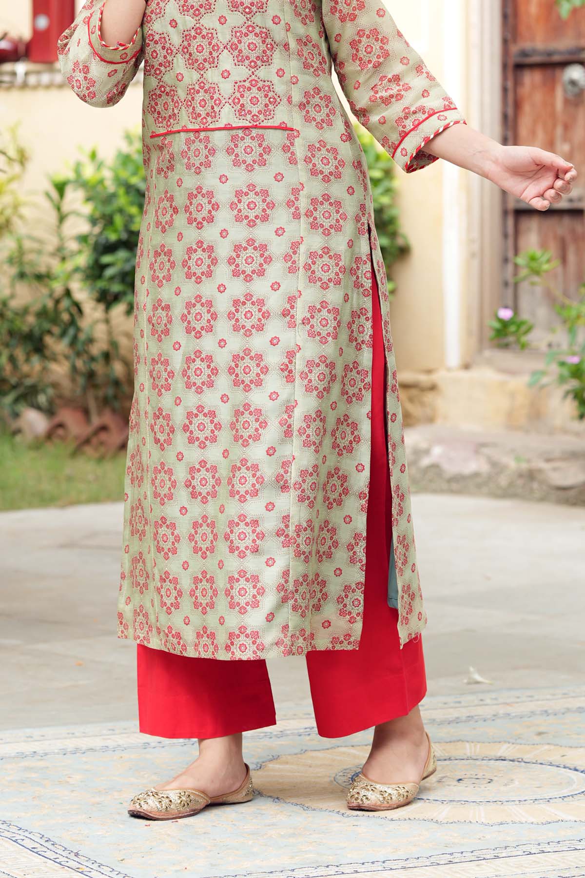 Red Straight-Fit Cotton Pant