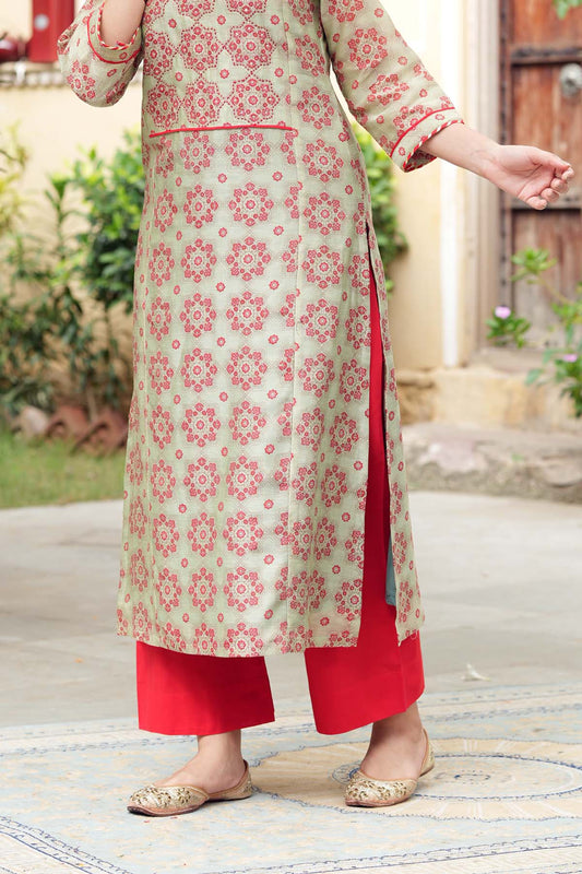 Red Straight-Fit Cotton Pant