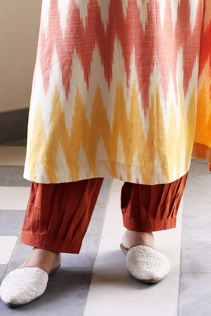 Salwar Style Cotton Straight Pants In Rust Color