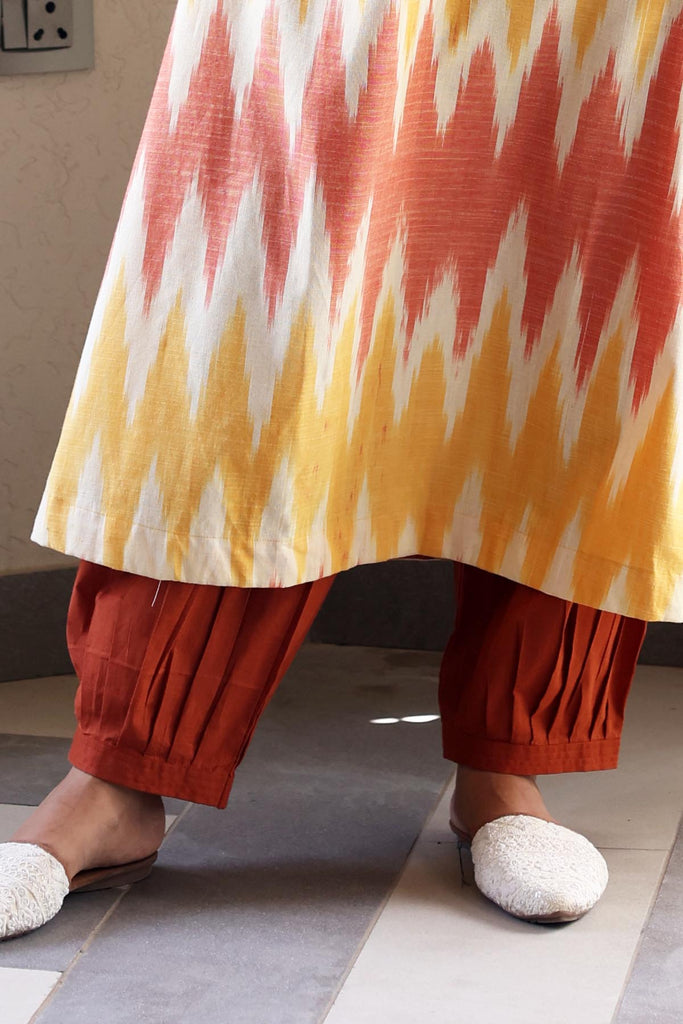 Salwar Style Cotton Straight Pants In Rust Color