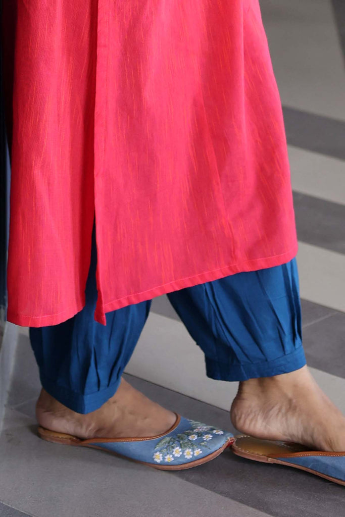 Salwar Style Cotton Straight Pants In Blue Color