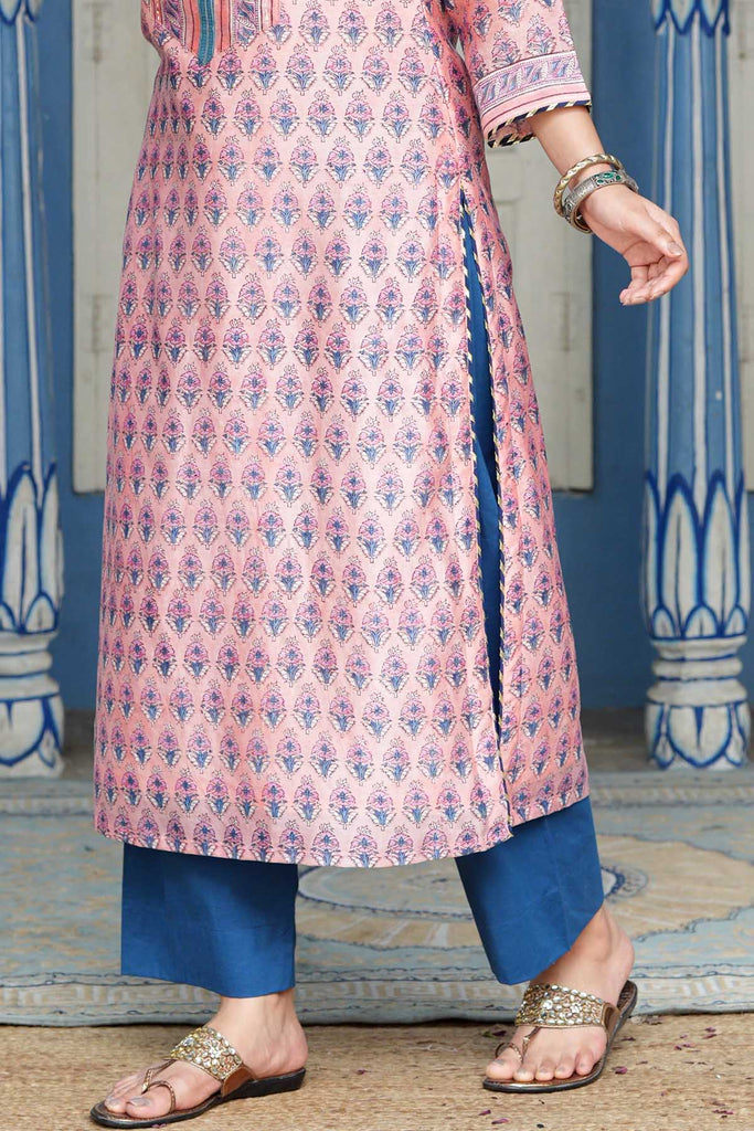 Straight Pants With Elasticated Waist In Blue Color