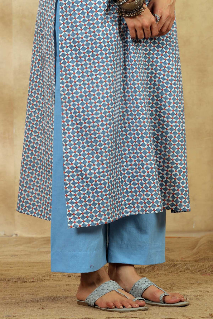 Cotton Straight Pants With In Sky Blue Color