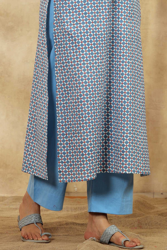 Cotton Straight Pants With In Sky Blue Color