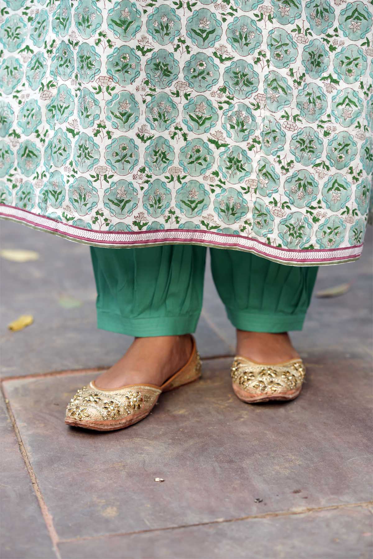 Salwar Style Cotton Straight Pants In astringent green Color