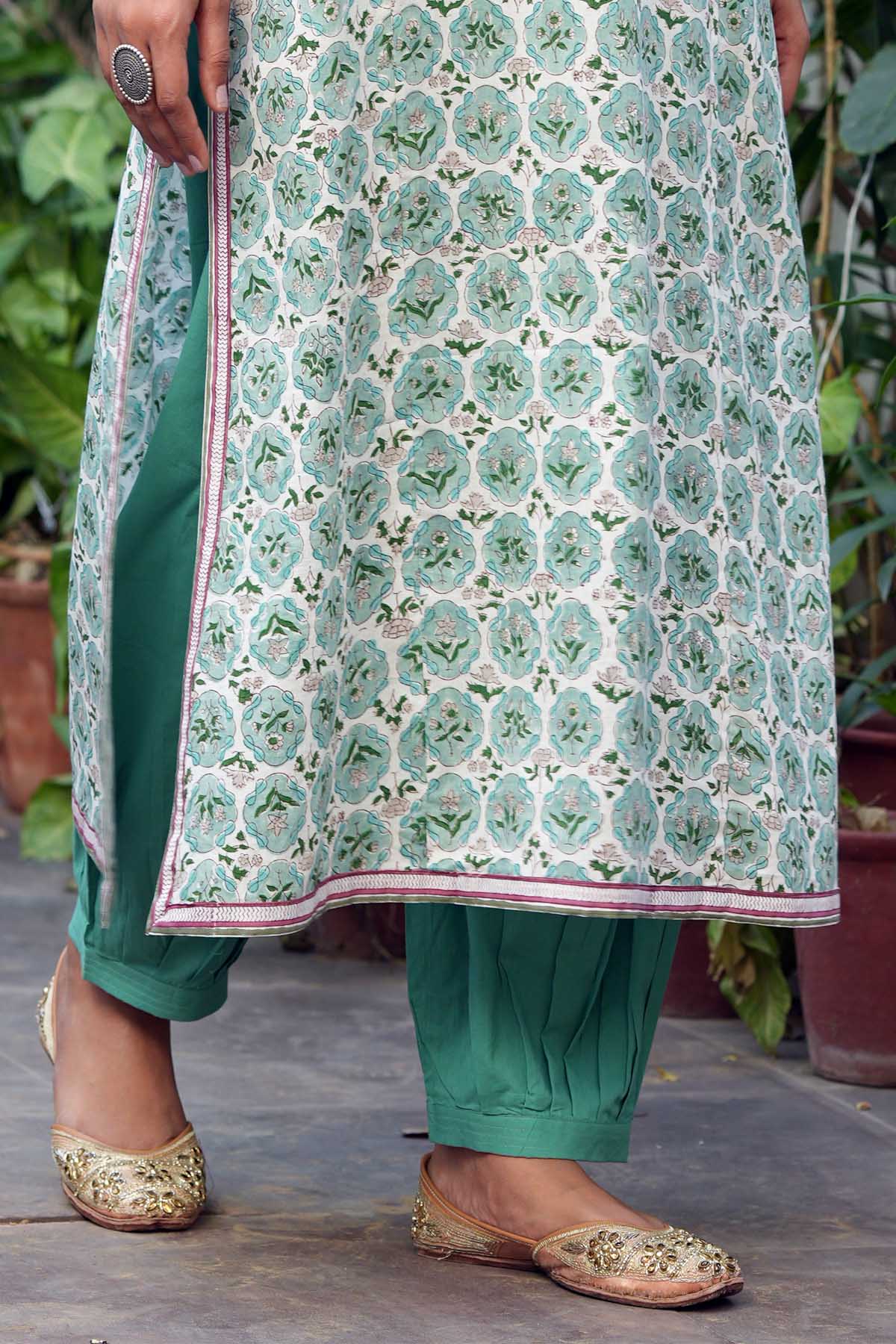 Salwar Style Cotton Straight Pants In astringent green Color | Cotras