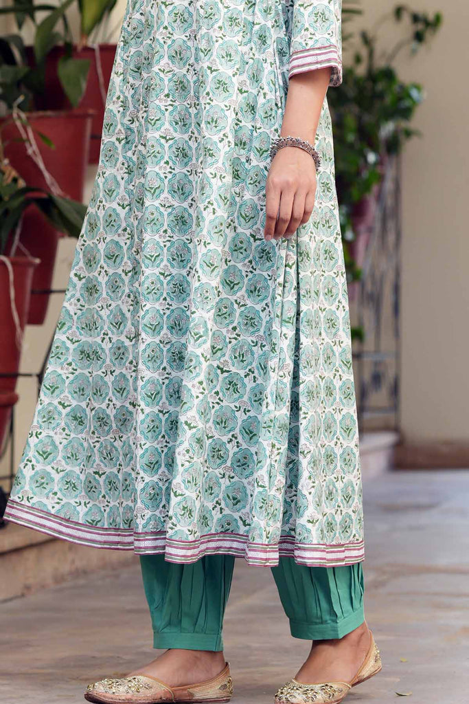 Salwar Style Cotton Straight Pants In astringent green Color