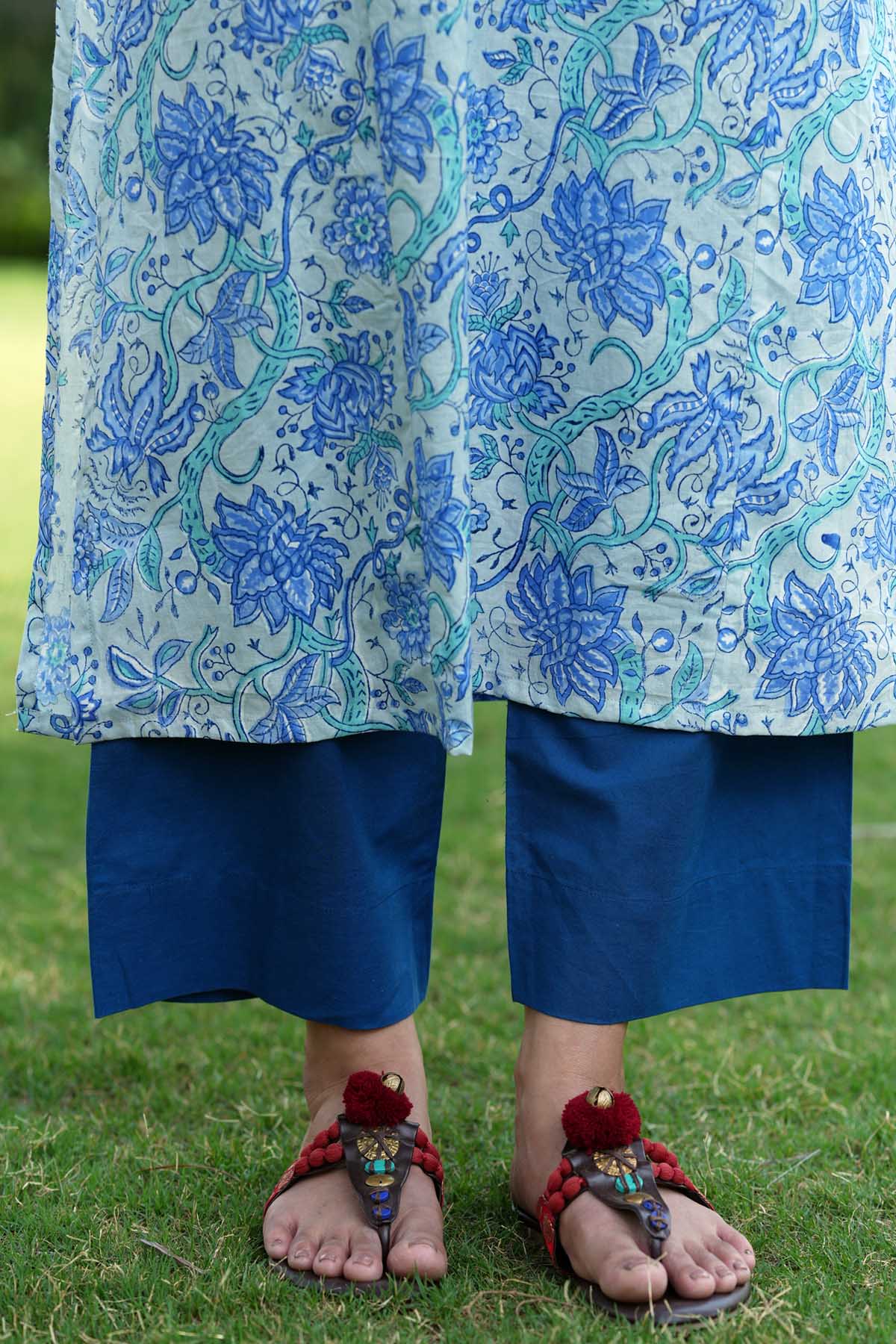 Bright Blue Straight-Fit Cotton Pant