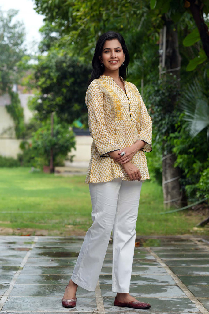 Buy Inweave Yellow Cotton Embroidered Straight Kurti for Women Online @  Tata CLiQ