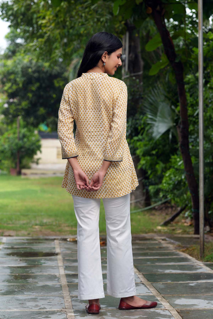 Collared Light Yellow  Short-Length Kurti