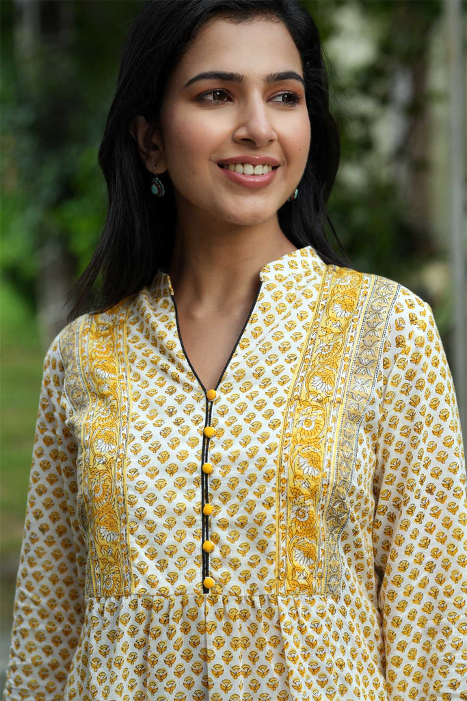 Collared Light Yellow  Short-Length Kurti