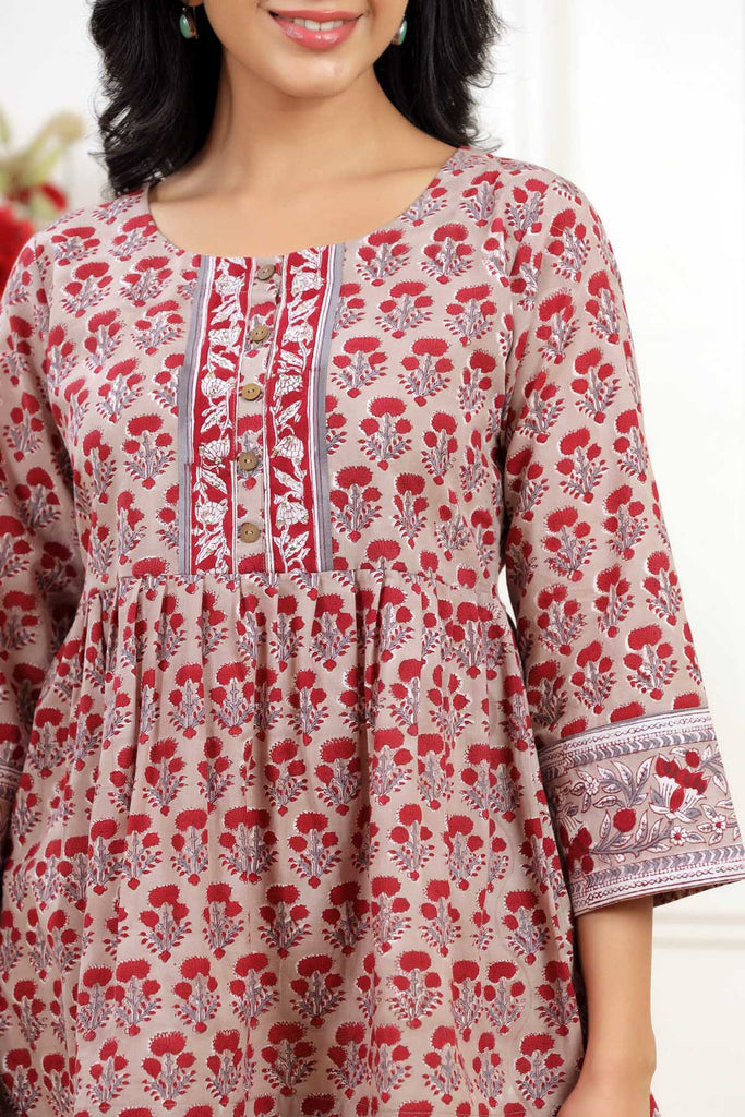 Short Length A-Line Kurti In Beige Color