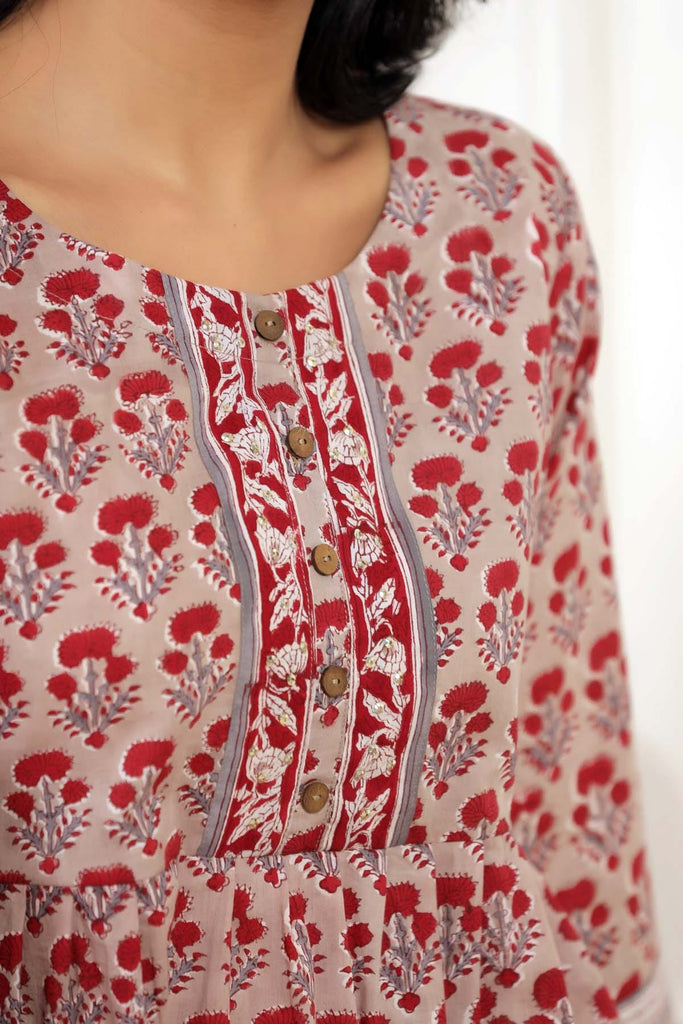 Short Length A-Line Kurti In Beige Color