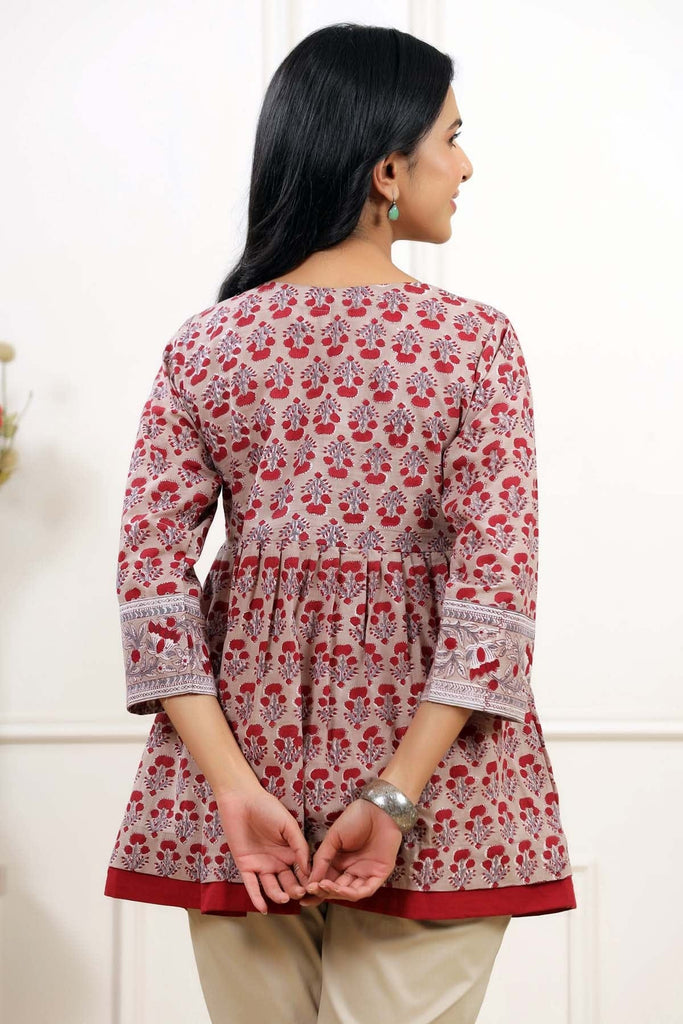 Short Length A-Line Kurti In Beige Color