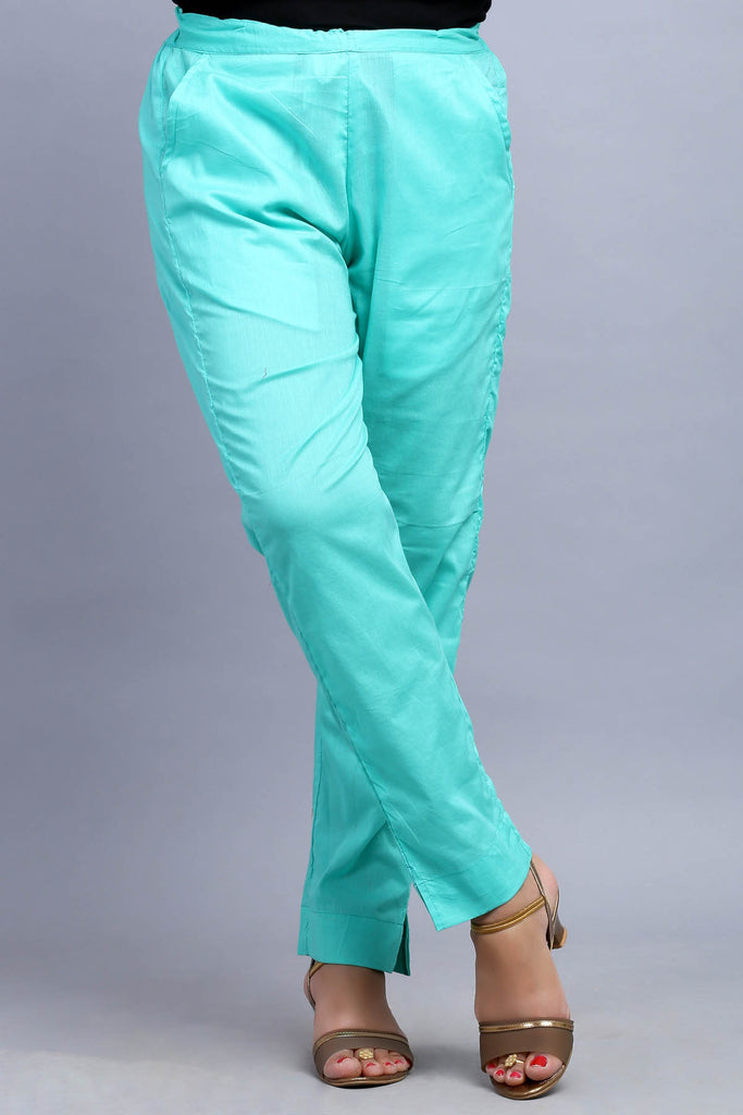 Cotton Cigarette Pants in Sea Green color