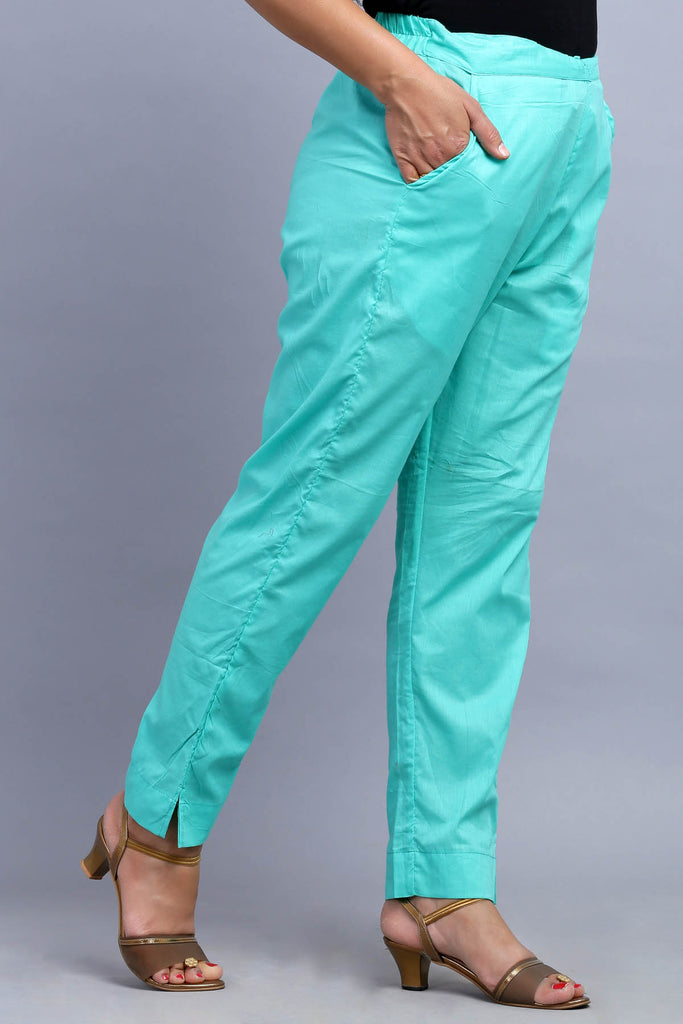 Cotton Cigarette Pants in Sea Green color