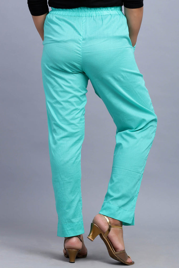 Cotton Cigarette Pants in Sea Green color