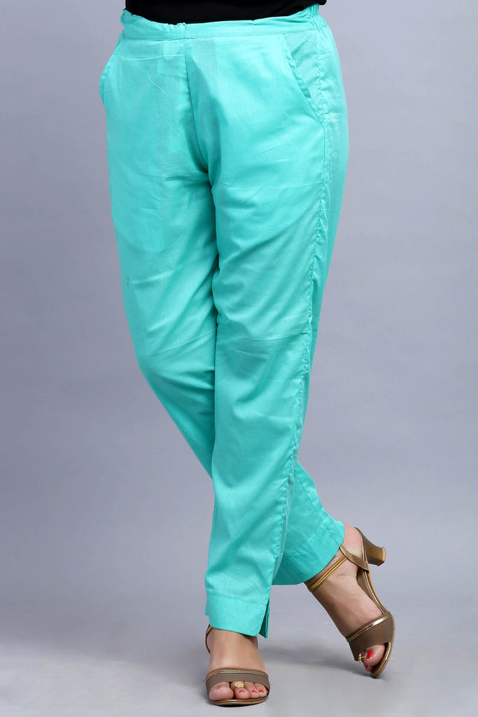 Cotton Cigarette Pants in Sea Green color