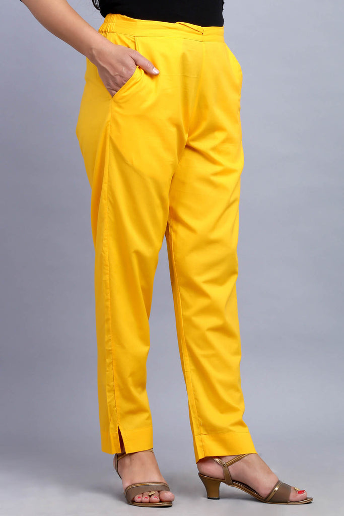 Buy online Yellow Solid Cigarette Pants Trouser from bottom wear for Women  by De Moza for ₹500 at 50% off | 2024 Limeroad.com